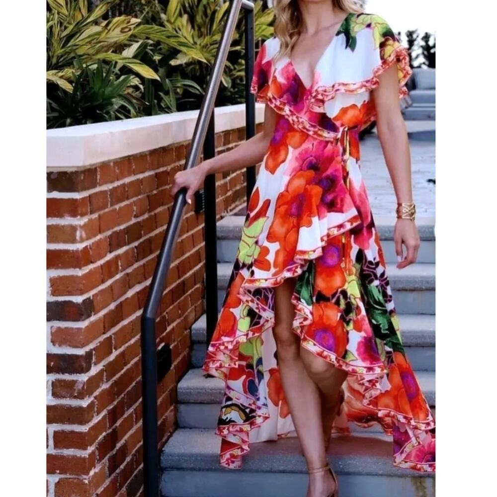 Camilla Pretty as‎ Poppy Frill Sleeve Maxi Wrap High Low Floral Event Dress